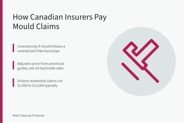 Mould remediation insurance claim pricing card with Canadian provincial guide rates. How Do Canadian Insurers Pay for Mould Remediation Jobs?