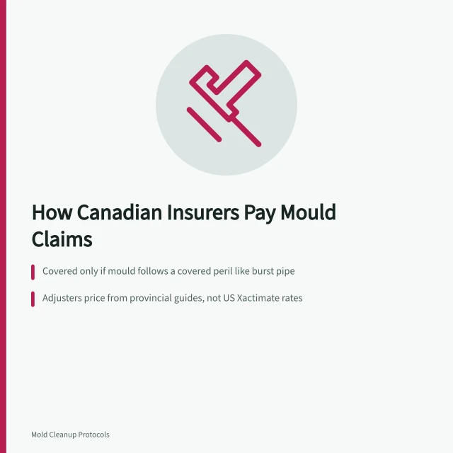 Mould remediation insurance claim pricing card with Canadian provincial guide rates. How Do Canadian Insurers Pay for Mould Remediation Jobs?