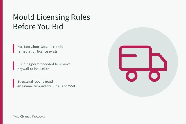 Mould remediation permit rules and licensing checks in Ontario. Mould Remediation Licensing in Ontario: What to Check Before You Bid
