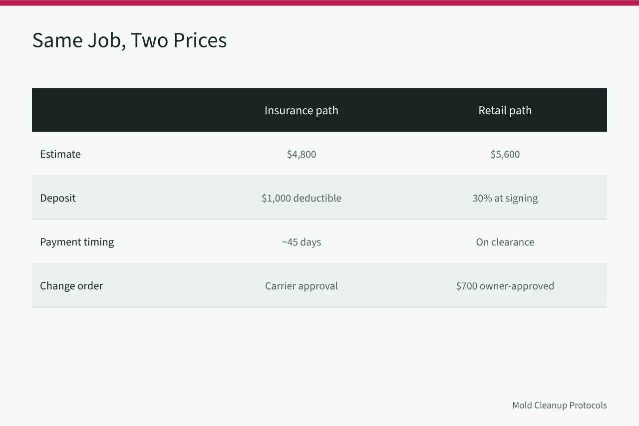 Comparison of insurance and retail pricing for a 400 square foot basement (Insurance versus Retail Mold Remediation Pricing: What Differs)