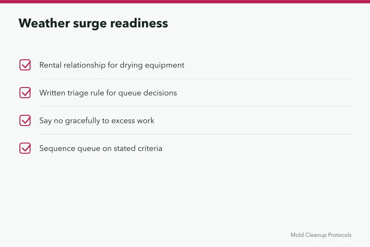 Checklist of weather surge readiness steps for mold firms (Reading mold remediation trends before they reach your books in 2027)