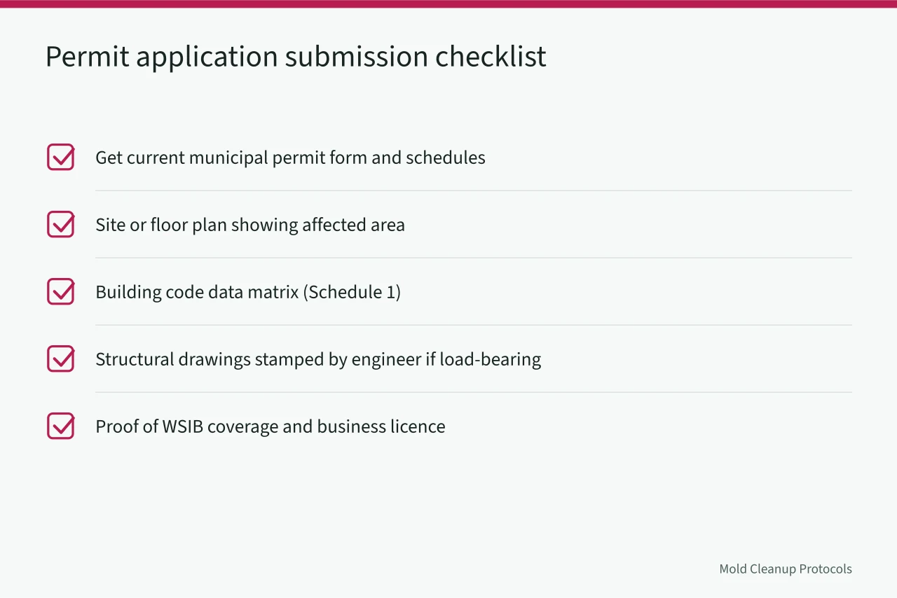 Checklist of documents needed for a mould remediation permit application (Mould Remediation Licensing in Ontario: What to Check Before You Bid)