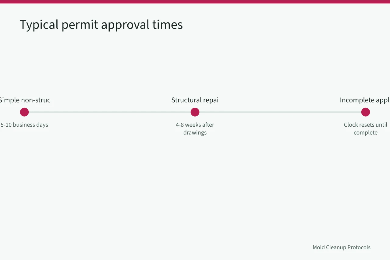 Timeline showing typical municipal permit review times for mould work (Mould Remediation Licensing in Ontario: What to Check Before You Bid)